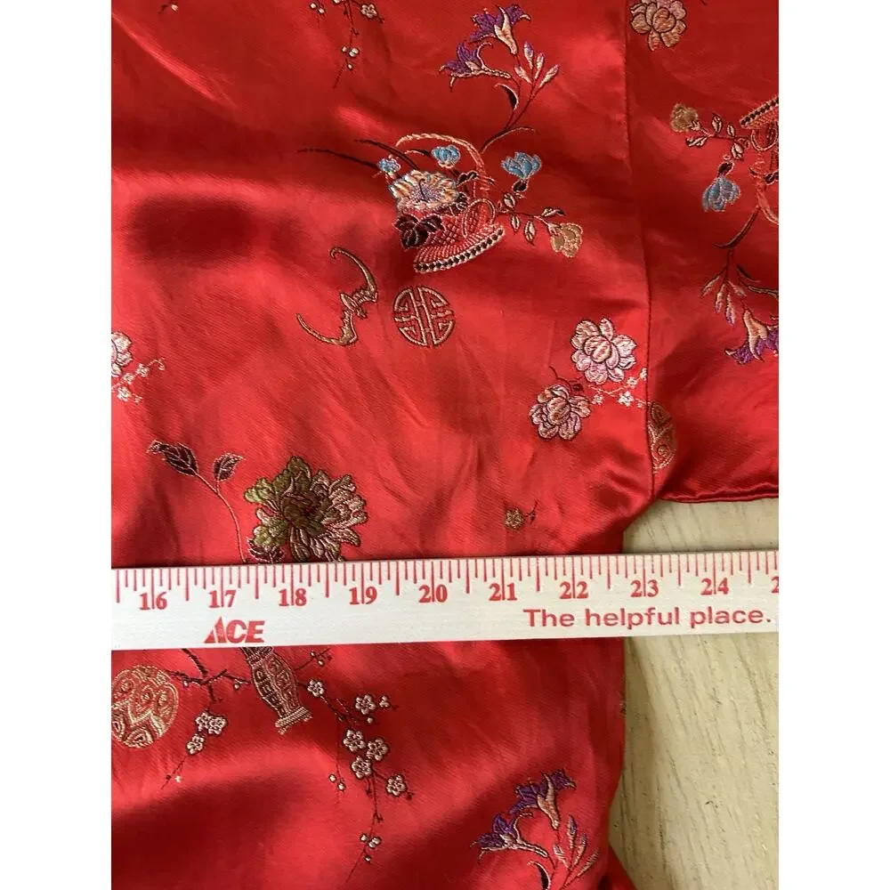 Vintage Kimono Robe Red Patchwork Reversible Asian Gold Hong Kong Retro Pockets
